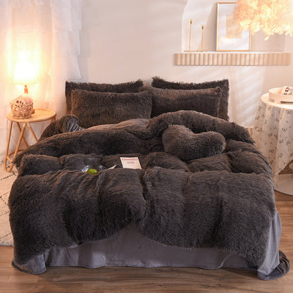 Luxury Thick Fleece Duvet Cover Queen King Warm Bed Quilt Cover Pillowcase Fluffy Plush Shaggy Bedclothes Bedding Set Winter Body Keep Warm