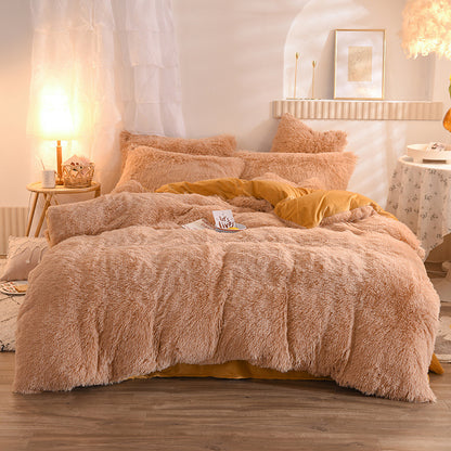 Luxury Thick Fleece Duvet Cover Queen King Warm Bed Quilt Cover Pillowcase Fluffy Plush Shaggy Bedclothes Bedding Set Winter Body Keep Warm