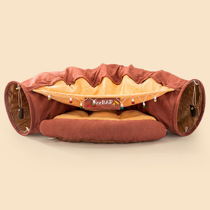 Collapsible Cat Play Tunnel Hammock Bed Durable Washable