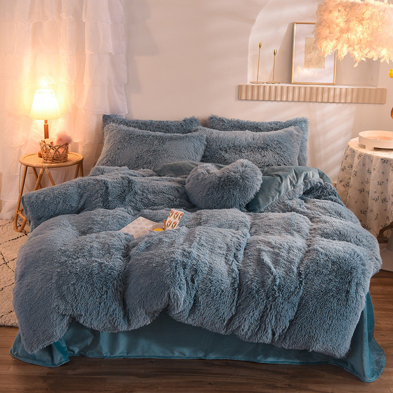 Luxury Thick Fleece Duvet Cover Queen King Warm Bed Quilt Cover Pillowcase Fluffy Plush Shaggy Bedclothes Bedding Set Winter Body Keep Warm