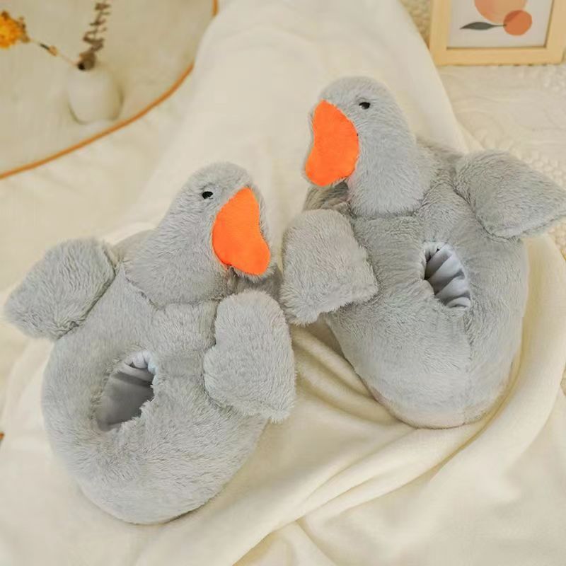 Duck Fluffy Slippers Women's Thick Bottom Outdoor Thermal Cotton Slippers