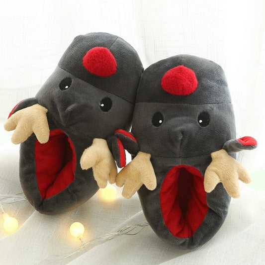 Cute and funny plush cotton slippers