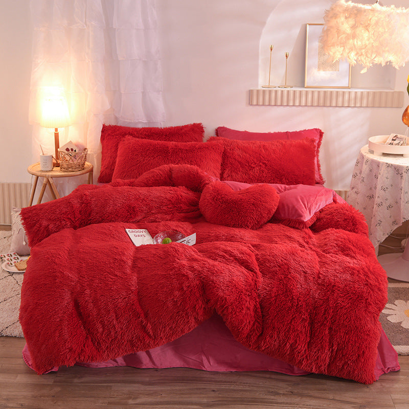 Luxury Thick Fleece Duvet Cover Queen King Warm Bed Quilt Cover Pillowcase Fluffy Plush Shaggy Bedclothes Bedding Set Winter Body Keep Warm