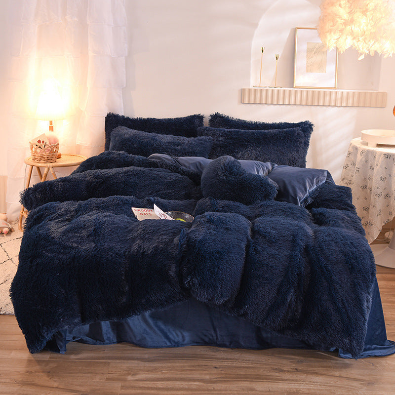 Luxury Thick Fleece Duvet Cover Queen King Warm Bed Quilt Cover Pillowcase Fluffy Plush Shaggy Bedclothes Bedding Set Winter Body Keep Warm