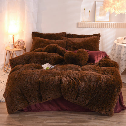 Luxury Thick Fleece Duvet Cover Queen King Warm Bed Quilt Cover Pillowcase Fluffy Plush Shaggy Bedclothes Bedding Set Winter Body Keep Warm