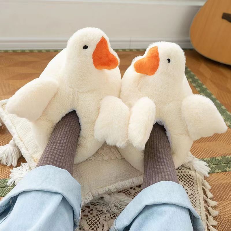 Duck Fluffy Slippers Women's Thick Bottom Outdoor Thermal Cotton Slippers