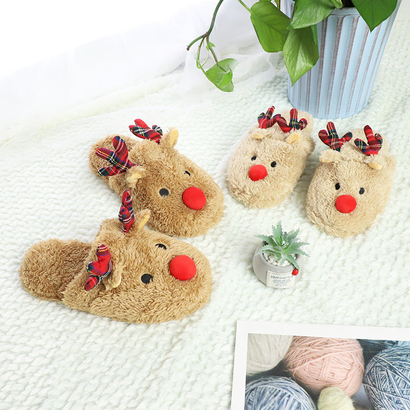 Household Cotton Velvet Antler Parent-child Slippers