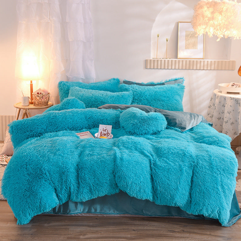 Luxury Thick Fleece Duvet Cover Queen King Warm Bed Quilt Cover Pillowcase Fluffy Plush Shaggy Bedclothes Bedding Set Winter Body Keep Warm