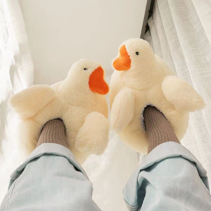 Duck Fluffy Slippers Women's Thick Bottom Outdoor Thermal Cotton Slippers