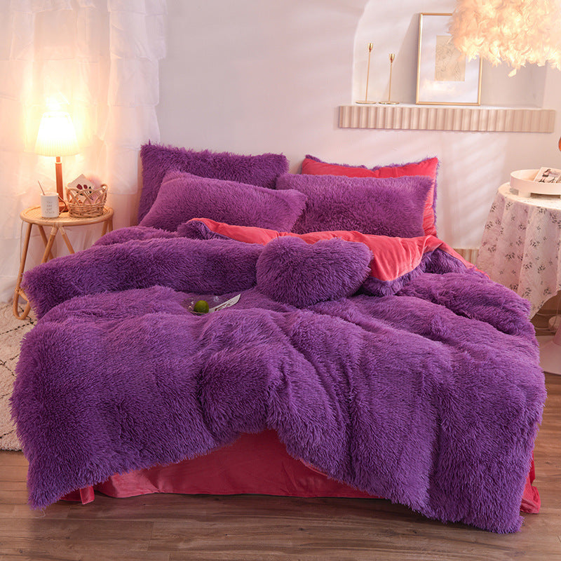 Luxury Thick Fleece Duvet Cover Queen King Warm Bed Quilt Cover Pillowcase Fluffy Plush Shaggy Bedclothes Bedding Set Winter Body Keep Warm