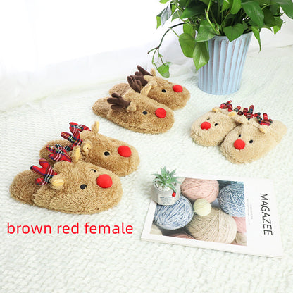 Household Cotton Velvet Antler Parent-child Slippers