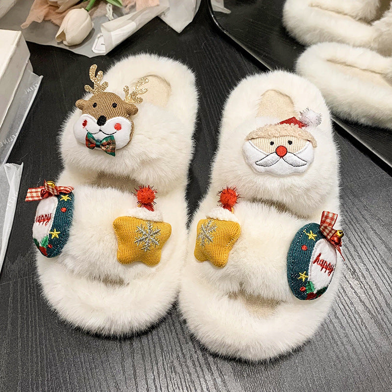 Women's Suede Cute Christmas Cartoon Cotton Slippers