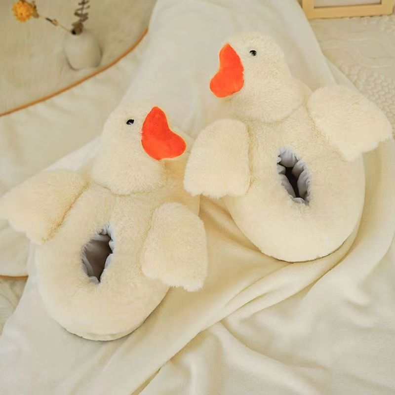 Duck Fluffy Slippers Women's Thick Bottom Outdoor Thermal Cotton Slippers